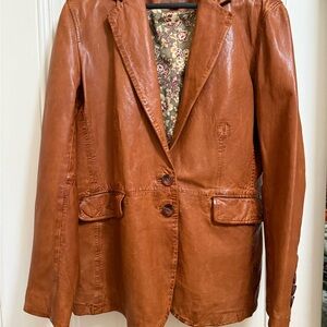 Vintage Brown Leather Blazer Jacket 90s Y2K Boho Fall